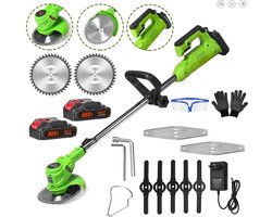 Traumheim® Accugrastrimmer 21V met 2 accu's, bosmaaier, bosmaaier, met accu en oplader, telescoopsteel & extra handgreep, groen