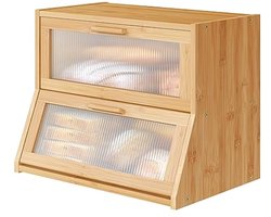 Bamboe Houten Broodtrommel met Dubbellaagse Grote Capaciteit en Acryl Deurpaneel