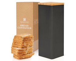 Broodcontainer met Luchtdichte Deksel - Metalen Broodtrommel met Bamboe Deksel - 5 Liter (Zwart)