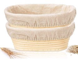 Broodrijsmandjes Set - Zuurdesem Manden - Ambachtelijk Brood Maken - Handgemaakt Rotan Riet - 2 Stuks 25cm - Natuurlijk