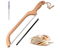 Broodsnijmachine voor zelfgemaakt brood – Houten zuurdesembroodmes 40,6 cm met boogontwerp en roestvrijstalen gekartelde zaag