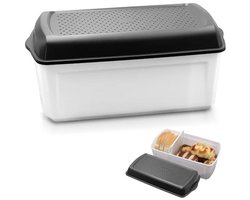 Broodtrommel met luchtgat en grote capaciteit - Voedselveilig, BPA-vrij, Houdt gebakken goederen langer vers - Zwart (33,5 x 17,5 x 15,5 cm)