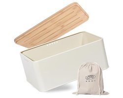 Broodtrommel met Snijplank en Houten Deksel - 33 x 21 x 15 cm - Matte Broodtrommel met Ventilatie voor Langdurige Frisheid