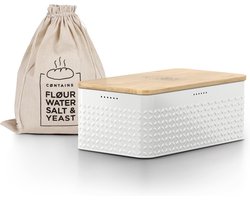 Broodtrommel Metaal met Bamboe Snijplank Deksel en Linnen Broodzak