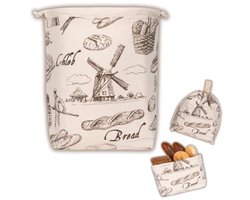 Broodzak 3-in-1 voor het bewaren en vers houden van brood - Stoffen broodmand en broodtrommel 32 x 35 cm