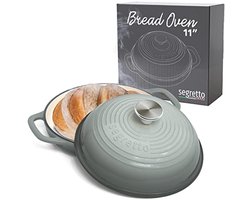 Geëmailleerde Gietijzeren Broodpan met Deksel – 11" Grijs – Perfect voor Zuurdesem Bakken