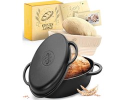 Gietijzeren braadpan 34 cm met deksel en rijsmand - Ideaal voor brood bakken en braden
