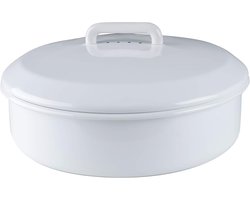 Klassieke Emaille Broodtrommel met Deksels - Diameter 36 cm - Wit