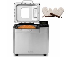 Luxuriq Broodbakmachine - Warmhoudfunctie & Timer - 25 programma’s - 500/750/1000 gram - PFAS vrij - Glutenvrij programma - Noten/fruit dispenser - Broodmachine - 600W - RVS + Ovenhandschoenen
