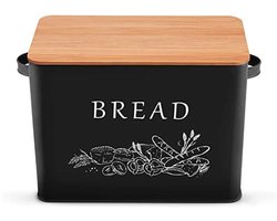 Metalen broodtrommel met bamboe deksel - Zwart