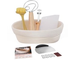 Ovaal Rijsmandje voor Brood Bakken - 25 x 15 x 8 cm, Set met Schraper en Linnen