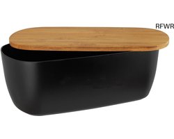RFWR® Zwarte broodtrommel met beukenhouten deksel – Ideale opbergdoos voor brood