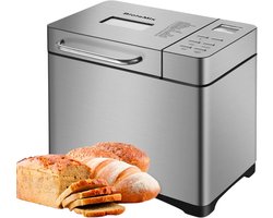 Rolu Broodbakmachine – Brood 1KG Capaciteit – 19 Programma’s – Zuurdesem – Glutenvrij – Timer - Warmhoudfunctie - RVS