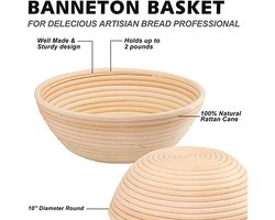 Ronde Brood Banneton Proofing Mand 25 cm - 100% Natuurlijke Rotan met Deeg Schraper & Linnen Liner Doek