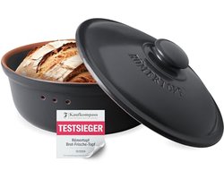 Ronde Broodtrommel van Keramiek - 30 cm, Zwart - Ademend Aardewerk voor Verse Brood en Broodjes