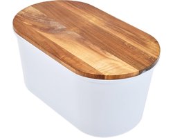 Ruimtebesparende Broodtrommel met Snijplank van Acaciahout - Ideaal voor 1 kg Brood, Wit
