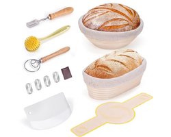 Set van Rijsmandjes voor Zuurdesembrood - 23 cm Rond & 25 cm Ovaal met Bakgereedschap
