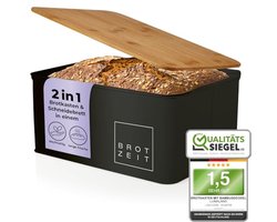 Stijlvolle Metalen Broodtrommel met Bamboe Deksel - 2-in-1 Snijplank & Opbergdoos voor Brood en Snacks
