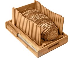 Verstelbare Bamboe Broodsnijmachine met Kruimelbak - Voor Zelfgemaakt Brood, Bagels & Cake