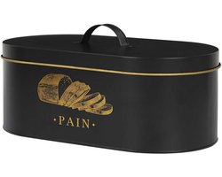 XL Broodtrommel Zwart Goud - Luxe Metalen Broodkist voor Stokbrood en Brood