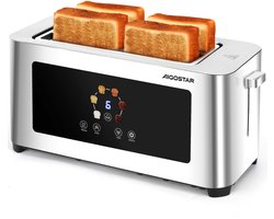 Aigostar Broodrooster lange sleuf - Toaster - LED Display - 4 Sneden - 6 Standen - 1400W - RVS -Bright 303QF