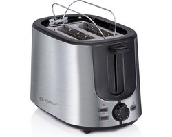 alpina Broodrooster met Tostiklemmen - Toaster met 7 Bruiningsniveau's en Ontdooifunctie - Broodrooster Tostiapparaat met Verwijderbare Kruimellade - Zilverkleurig