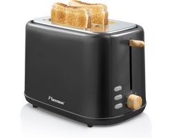 Bestron Broodrooster ATO850BW - 800W - 7 Bruiningsniveau's - 2 Broodsleuven voor 2 boterhammen - Zwart/Hout