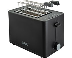 Bourgini Tosti Toaster - Broodrooster met Tostiklemmen - Zwart- Extra brede sleuf geschikt voor 2 tosti's - Instelbare bruiningsstand en ontdooifunctie