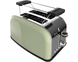 Broodrooster Retro – Toaster Met Kruimellade 850W - Tosti Apparaat & Tosti Ijzer Alternatief - Korte en Brede Sleuf – Automatische Uitschakeling – Groen