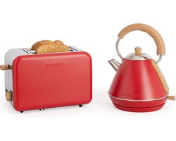 CREATE PACK - TOAST RETRO Broodrooster + KETEL RETRO M Waterkoker 1L - Rood