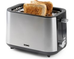 DOMO DO966T Broodrooster - 2 Extra Brede Sleuven - Ingebouwd Broodjesrek - 900W - RVS/Zwart