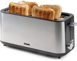 DOMO DO967T Broodrooster - 2 Extra Lange Sleuven - Ingebouwd Broodjesrek - 1350W - RVS/Zwart