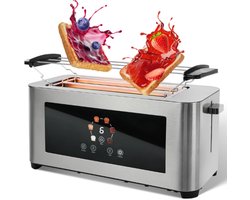 ElevateCommerce - 7MAGIC Broodrooster 1400W – RVS Toaster met LCD Touchscreen – 2 Brede Sleuven – 4 Sneetjes – 7 Bruiningsstanden – Met Broodjeshouder (EU-stekker)