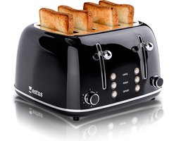 Estus Iconic Broodrooster 4 sneden - Retro Toaster - Zwart
