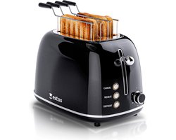 Estus Iconic Broodrooster met Tostiklemmen - Tosti Apparaat - Retro Toaster - Extra Brede Sleuven - Alle Broodsoorten - Premium - Zwart