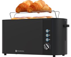KitchenBrothers Broodrooster - PFAS en BPA Vrij - Toaster - 6 Warmteniveaus - 2 Extra Lange Sleuven - 1520W - Zwart