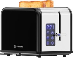 KitchenBrothers Broodrooster - Toaster - 6 Warmteniveaus - 2 Extra Brede Sleuven - Touch display - 815W - RVS/Zwart