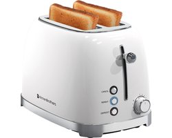 KitchenBrothers Retro Broodrooster - Toaster - 6 Warmteniveaus - 2 Extra Brede Sleuven - 815W - Wit