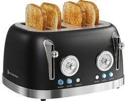 KitchenBrothers Retro Broodrooster - Toaster - 6 Warmteniveaus - 4 Extra Brede Sleuven - 815W - Zwart