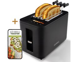 Léchell® Broodrooster met tostiklemmen - Toaster - LED scherm - 6 Warmteniveaus - Brede sleuven - Broodrooster - 900W - Zwart - Instelbare bruiningsstand en ontdooifunctie - Inclusief E-book met 10 heerlijke recepten