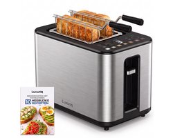 Luxuriq Broodrooster met Tostiklemmen - 900W - 2 sleuven - 7 Warmteniveaus - 6 Programma's - Led Scherm - Kruimellade - Toaster - met Timerfuncties - Tosti Apparaat - RVS