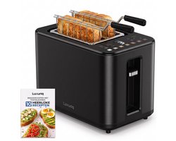 Luxuriq Broodrooster met Tostiklemmen - 900W - 2 sleuven - 7 Warmteniveaus - 6 Programma's - Led Scherm - Kruimellade - Toaster - met Timerfuncties - Tosti Apparaat - Zwart