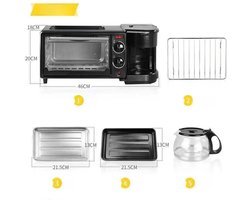 Mercadome® Ontbijtmachine - Ontbijtmaker - Ontbijtstation - 3 In 1 Koffiezetapparaat, Broodrooster en Mini Keukenoven - Zwart - 45x18x20 cm