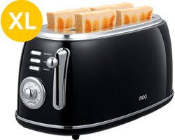 MOA Retro Broodroaster - Toaster voor 4 Sneden - Extra Brede Sleuven - 6 Warmteniveaus - 1500W - Zwart