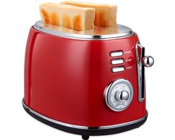 MOA Retro Broodrooster - BPA Vrij - Toaster met 2 Extra Bede Sleuven - 6 Warmteniveaus - 850W - Rood