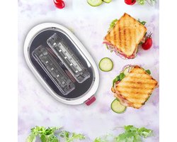 Quvo® Broodrooster Met Tostiklemmen - Toaster Met Kruimellade 750W - Tosti Apparaat & Tosti Ijzer Alternatief - 7 Standen - Wit/Rood - 17cm x 30cmx 26cm