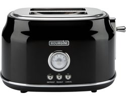 Retro Broodrooster - Zwarte broodrooster met nostalgische thermostaat - 6 warmtestanden en ontdooifunctie - Handige kruimellade en extra hoge broodlift