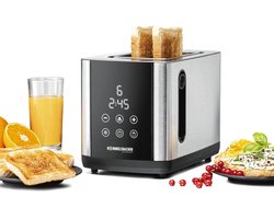 Rommelsbacher Broodrooster TO 850 – 2 extra brede sleuven – met touch control, LED display & kruimellade – RVS toaster voor sneetjes & XL toast