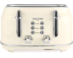 Salter Retro Crème 4-slice Toaster - 6 Bruiningsniveaus - Brede Sleuven