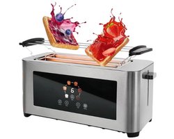 Serolux® - Broodroosters - Broodrooster met tostiklemmen - Touchbediening - 1400W - 6 bruiningsniveaus - 4 sneetjes brood - Roestvrijstalen - 33 × 29 × 20 cm - Zilver